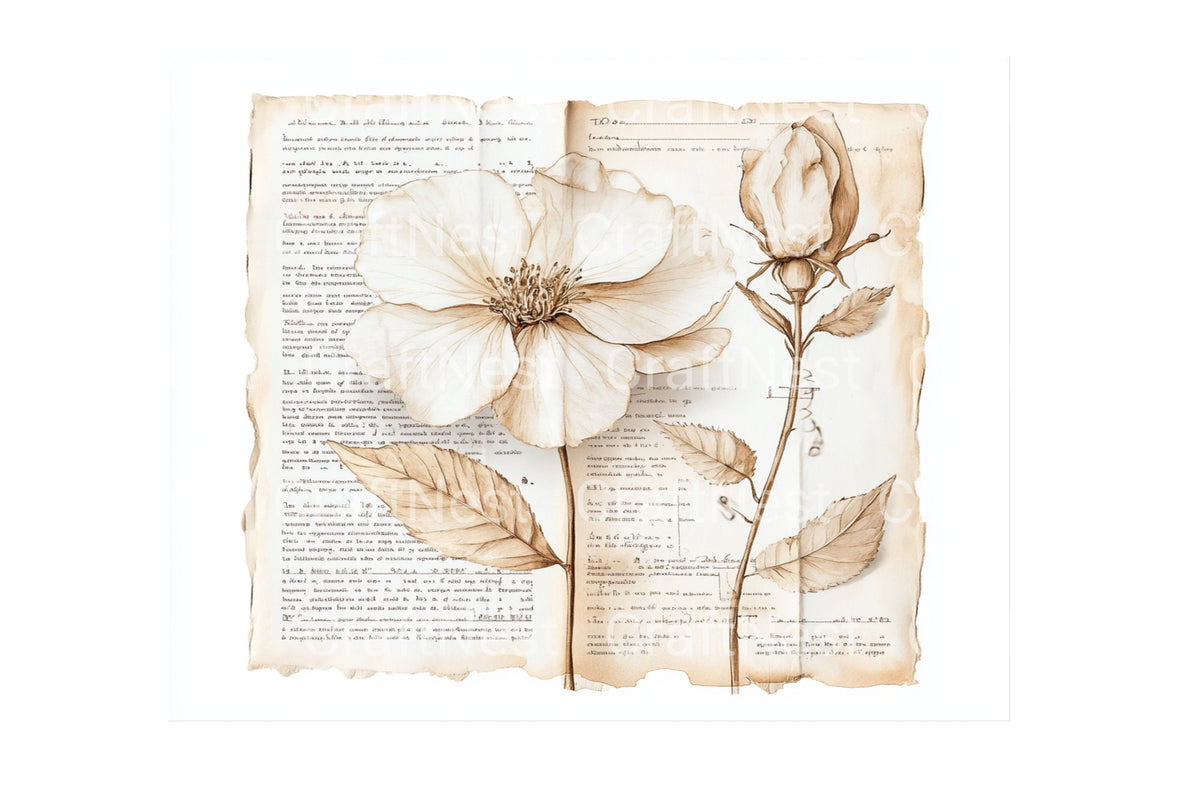 Elegant Sepia Floral Collage Designs Clipart Bundle