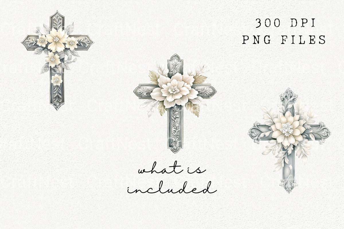 Elegant Floral Crosses Clipart Bundle