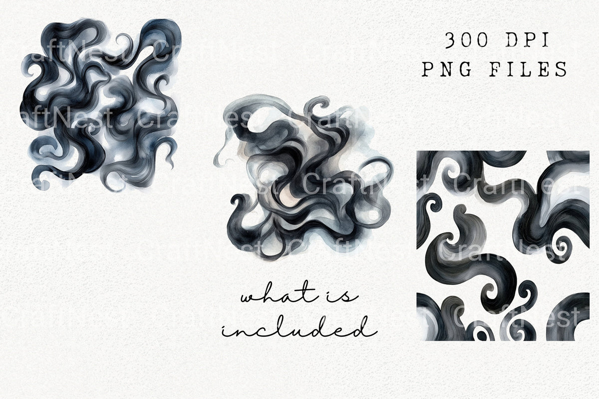 Abstract Black Swirls Clipart Bundle