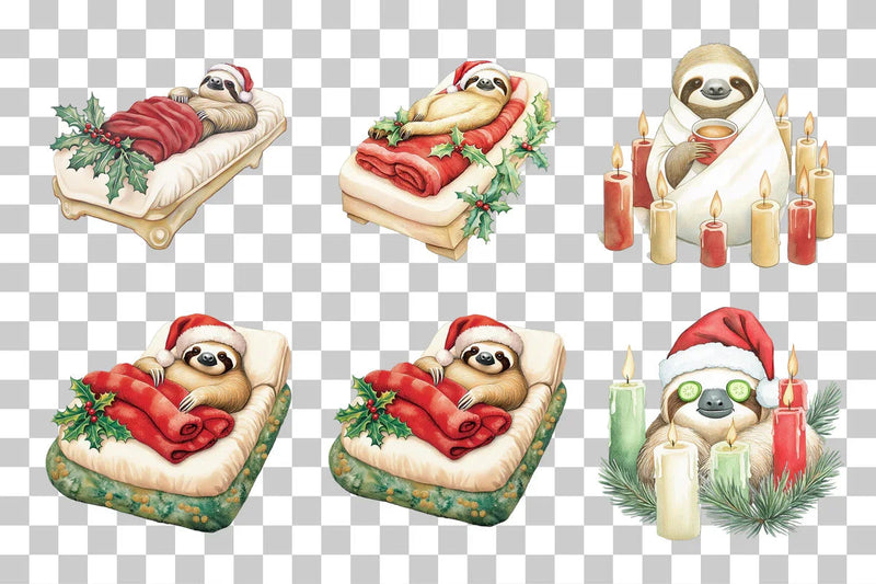 Christmas Sloth Spa Day Clipart Bundle - CraftNest - Digital Crafting and Art