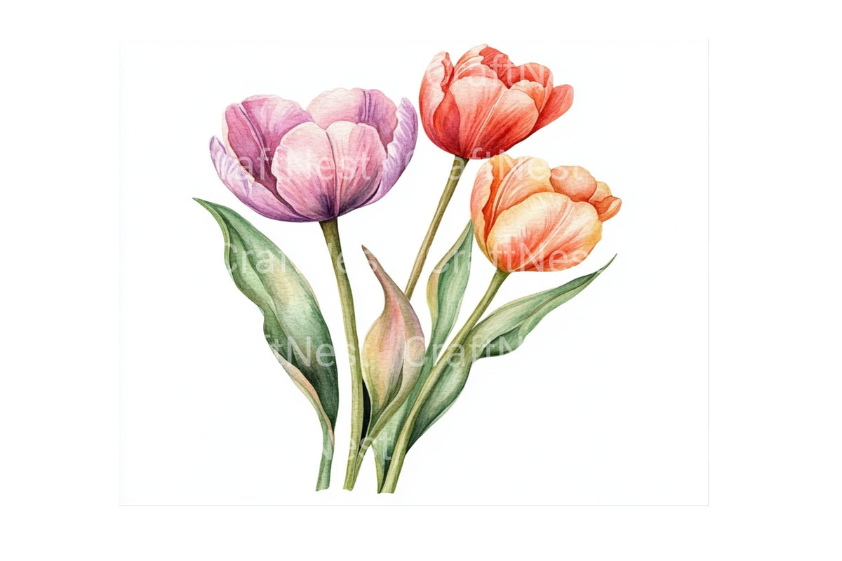 Vibrant Tulip Flowers Clipart Bundle