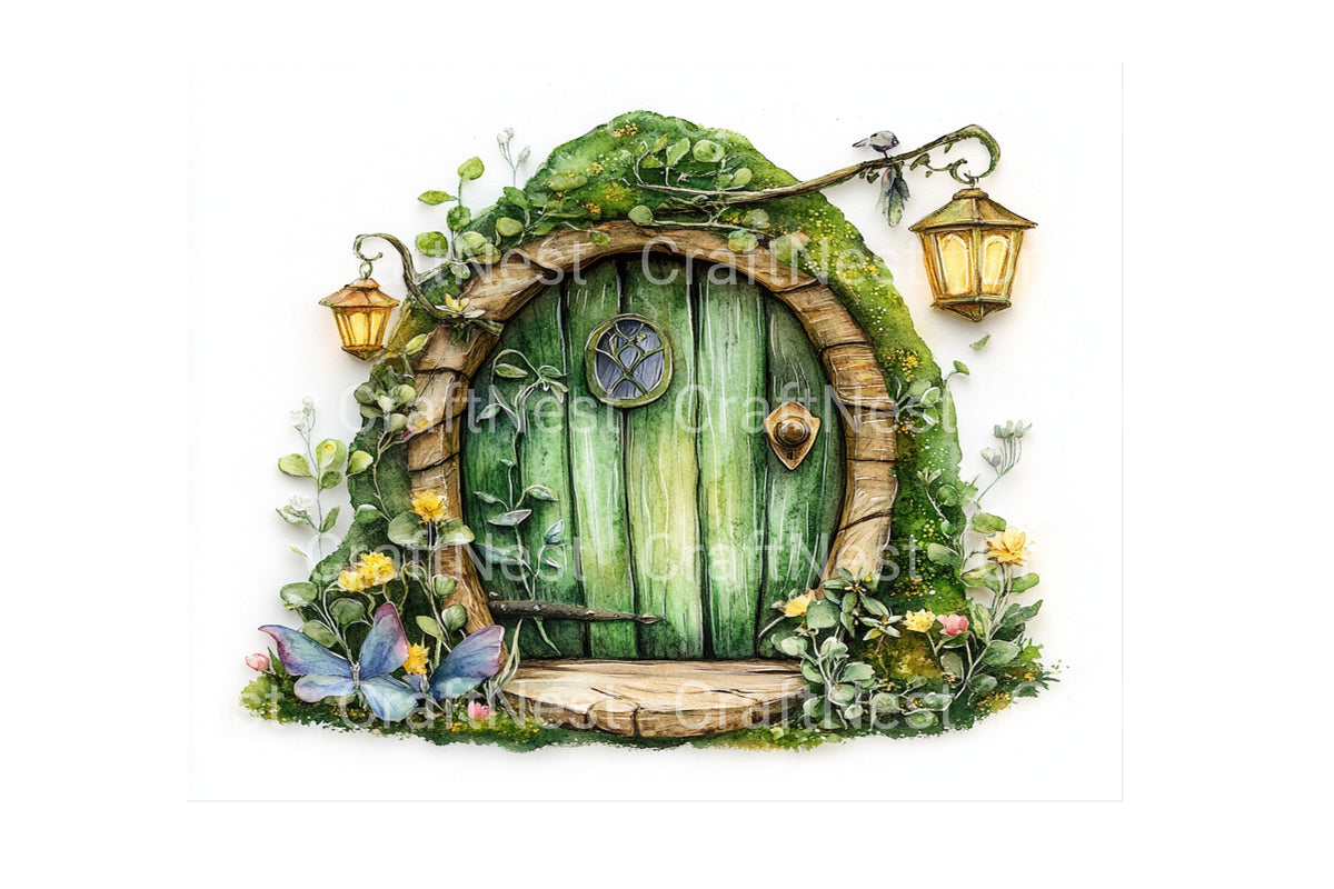 Green Fairy Doors Clipart Bundle