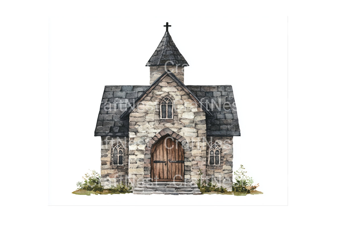 Rustic Stone Church Designs Clipart Bundle