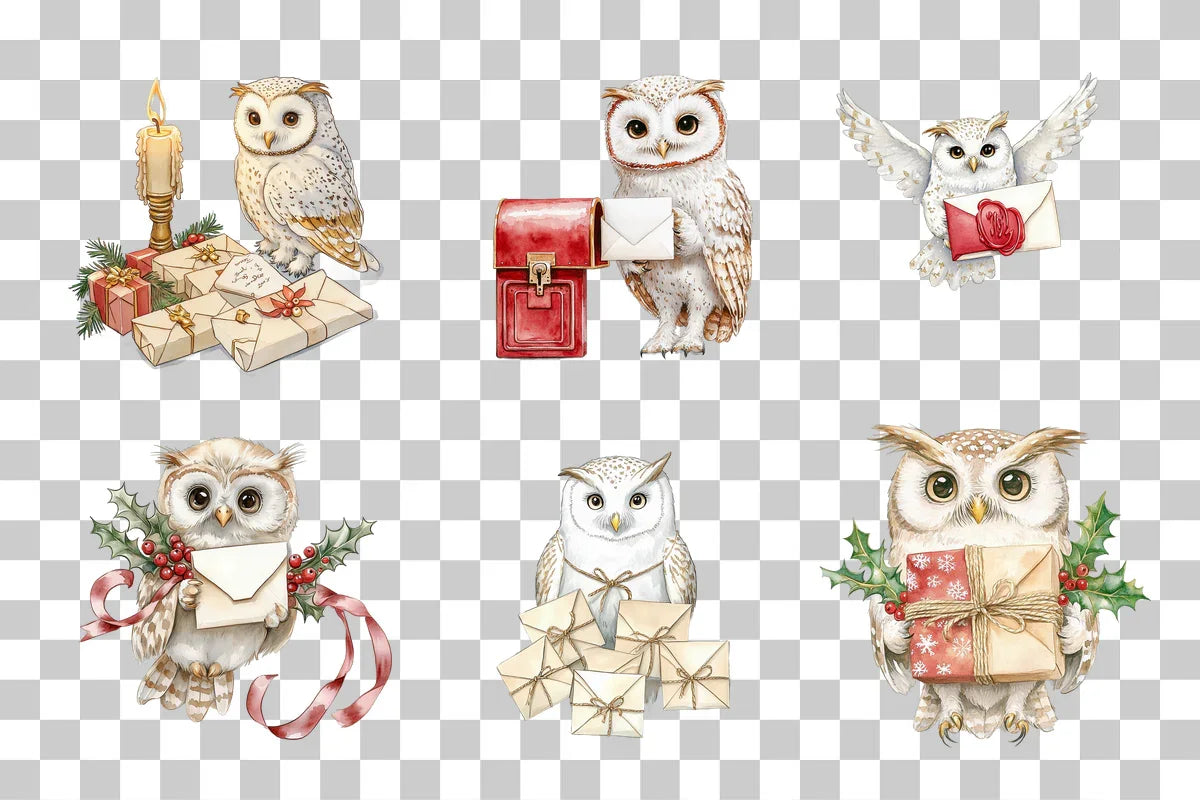 Festive Christmas Owl Mail Clipart Bundle - CraftNest - Digital Crafting and Art