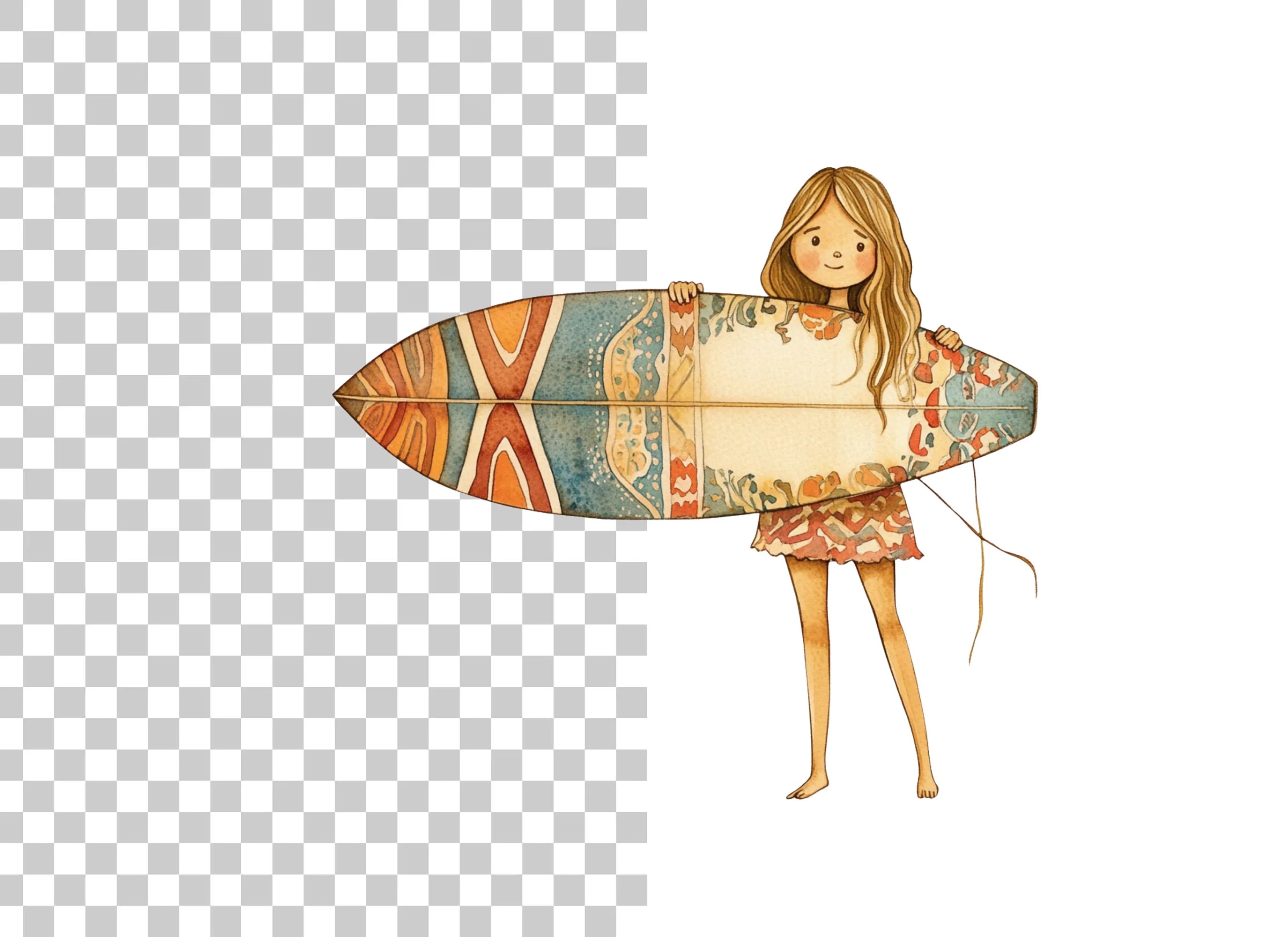 Surfer Girl with Patterned Board Clipart Bundle