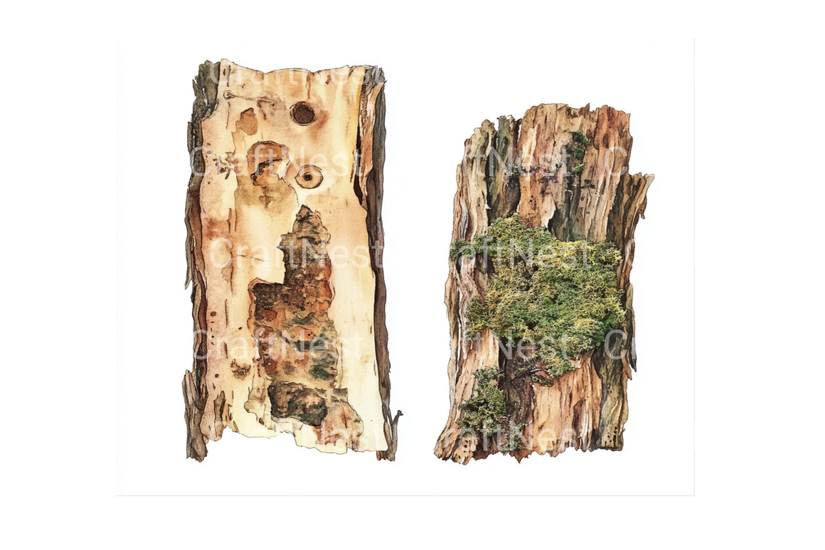 Textured Tree Bark Designs Clipart Bundle