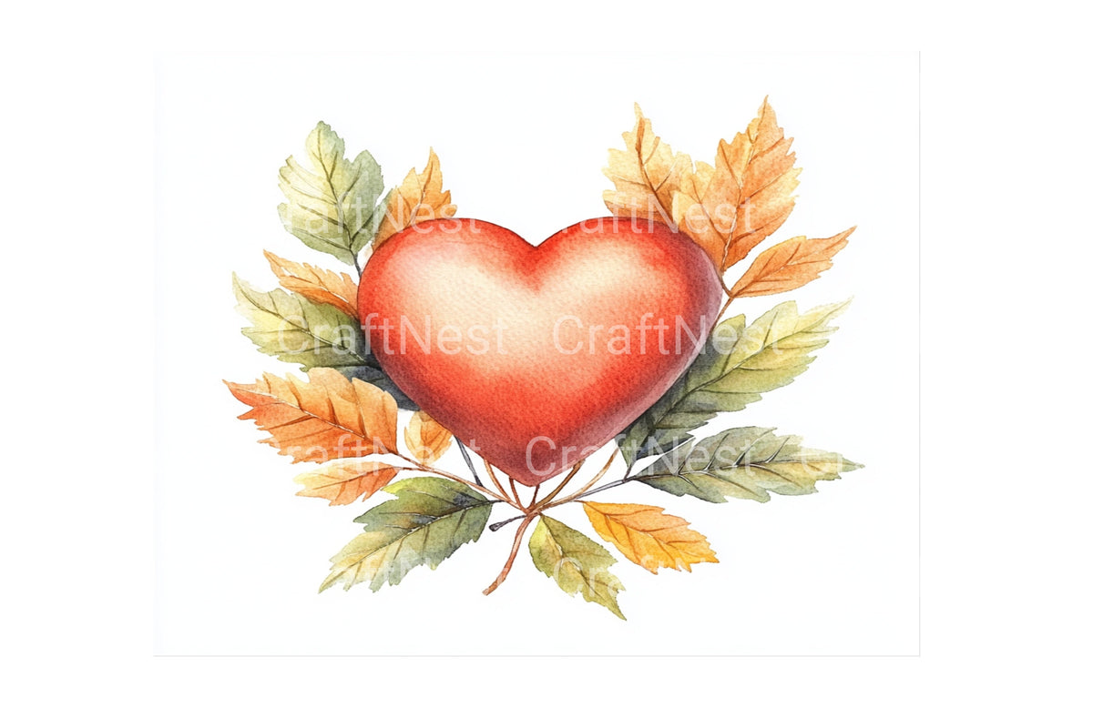 Autumn Heart Leaves Clipart Bundle