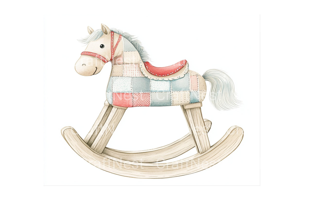 Whimsical Rocking Unicorn Horse Clipart Bundle