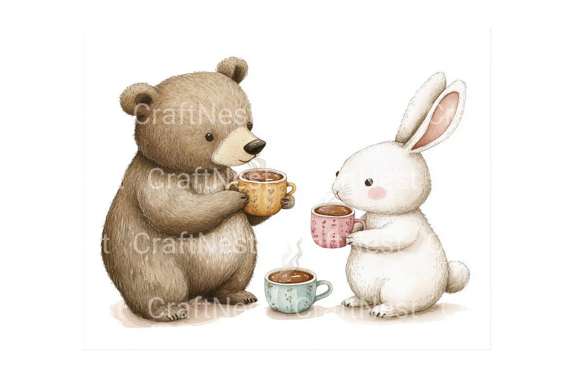 Bears And Bunnies Hot Chocolate Clipart Bundle