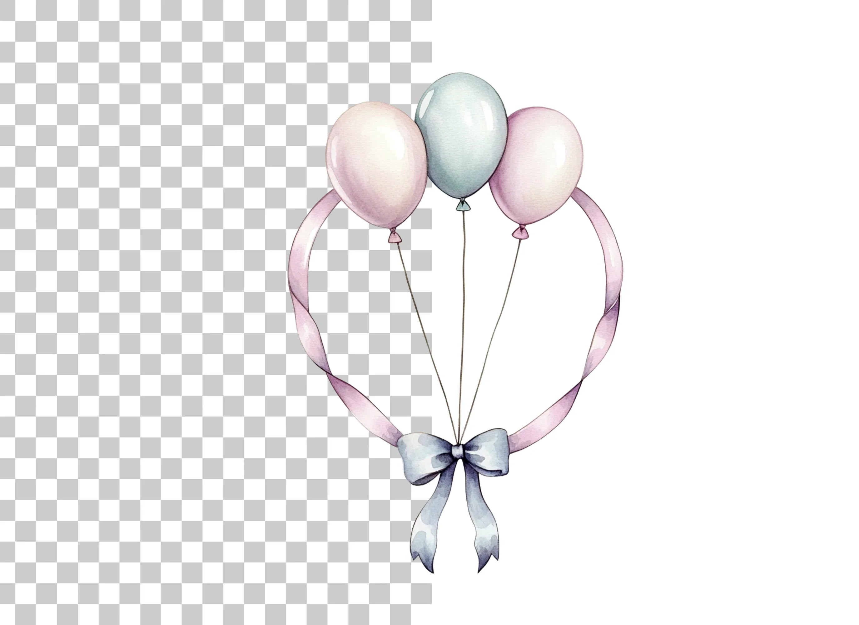Pastel Balloons and Ribbon Clipart Bundle