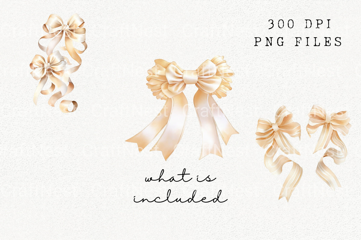 Cream Ribbon Bow Clipart Bundle