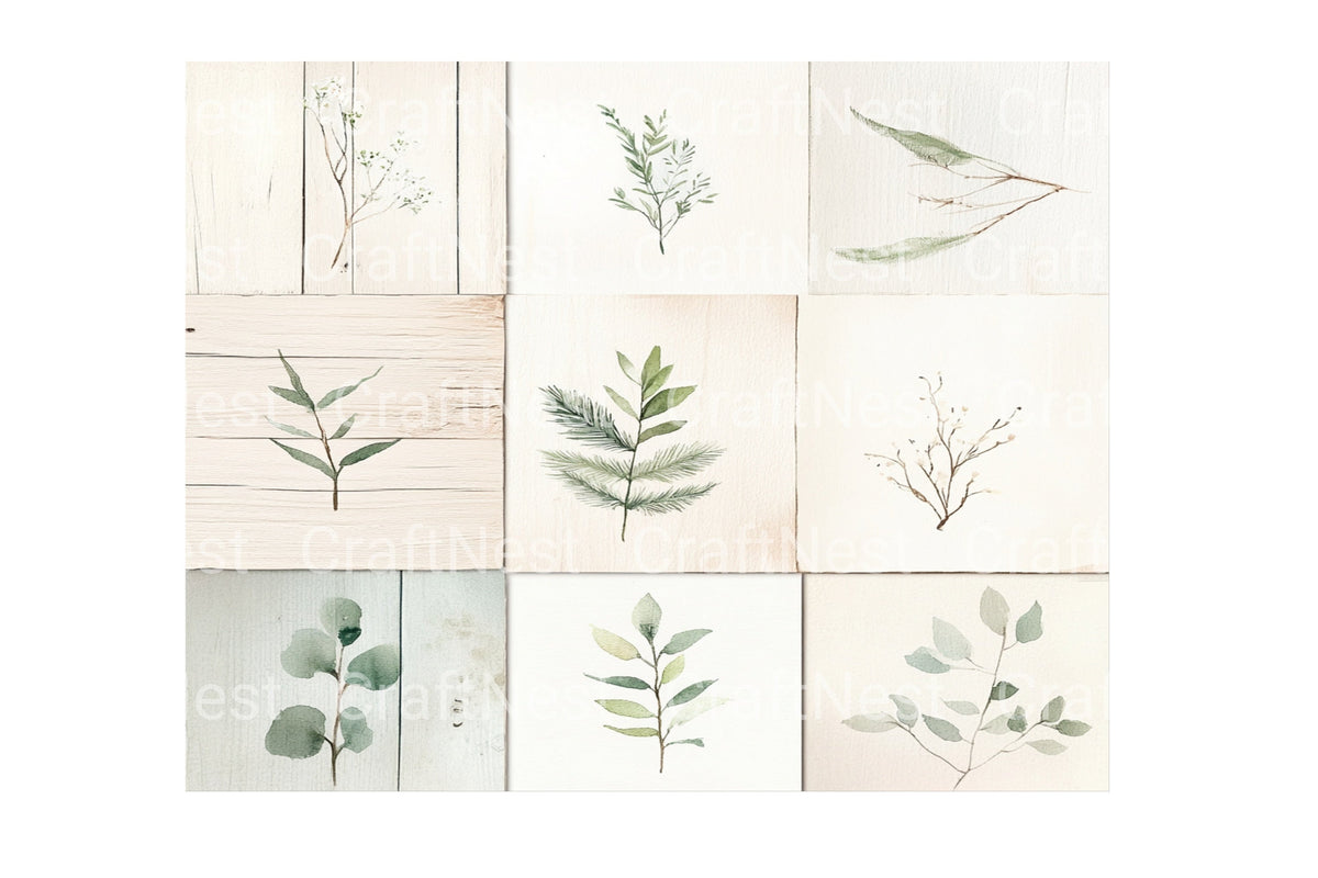 Winter Foliage Wood Background Elements Clipart Bundle