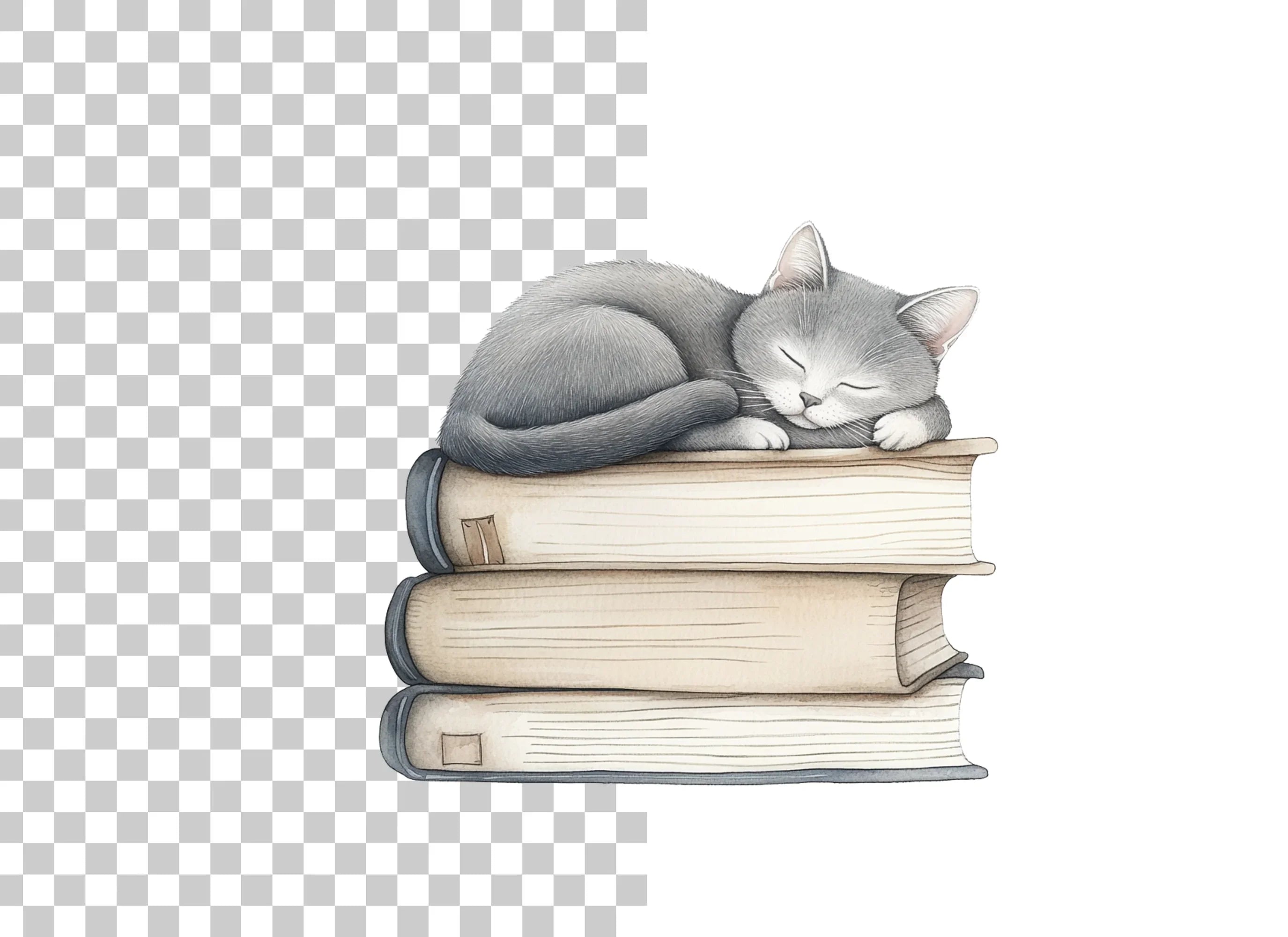 Sleeping Kittens on Books Clipart Bundle