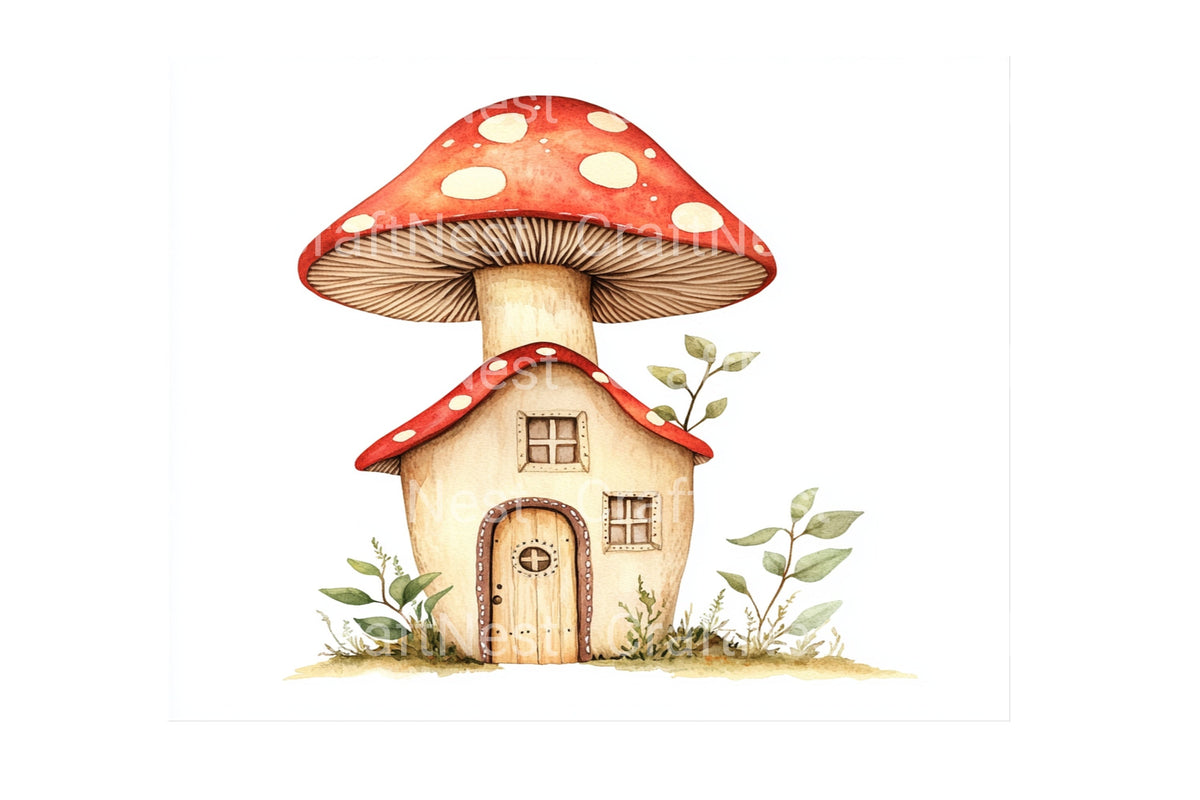 Charming Mushroom House With Leaves Elements Clipart Bundle