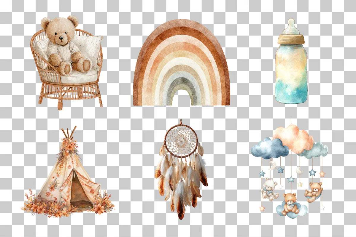 Boho Nursery Baby Clipart Bundle - CraftNest - Digital Crafting and Art