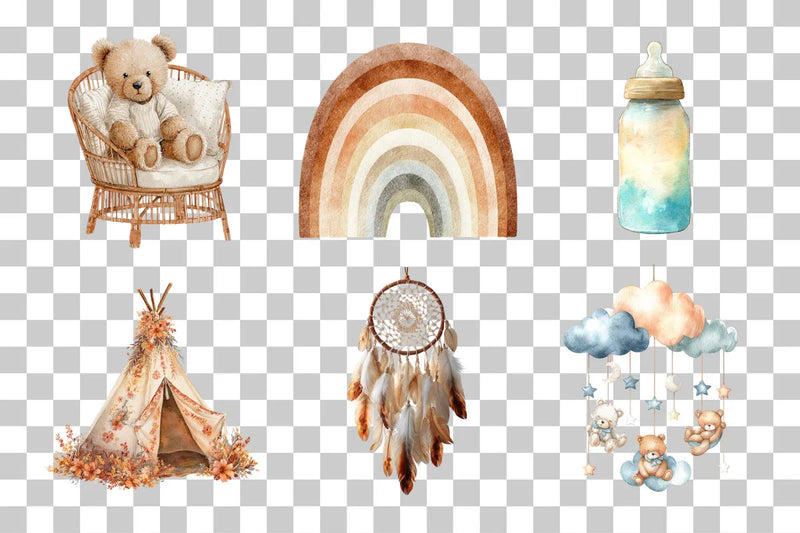 Boho Nursery Baby Clipart Bundle - CraftNest - Digital Crafting and Art