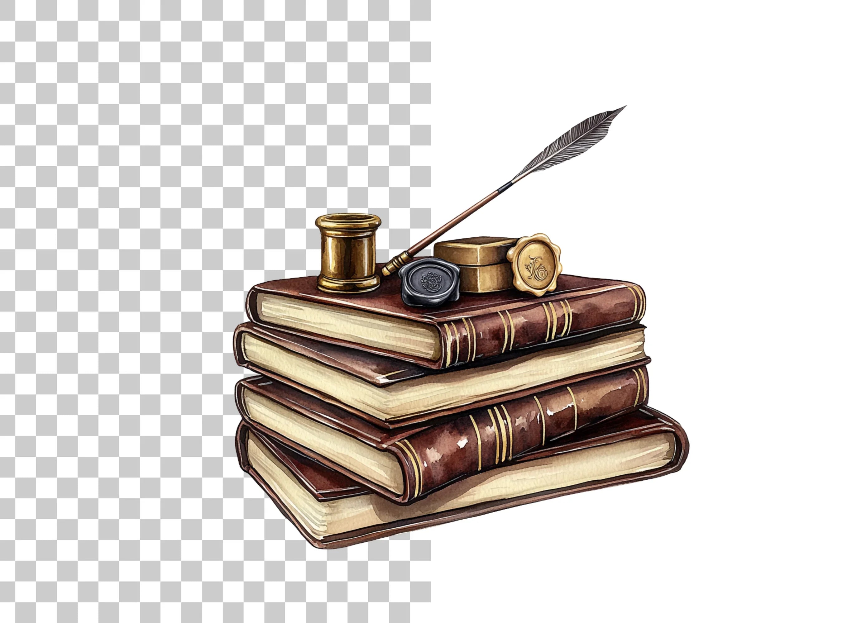 Vintage Books and Quill Clipart Bundle