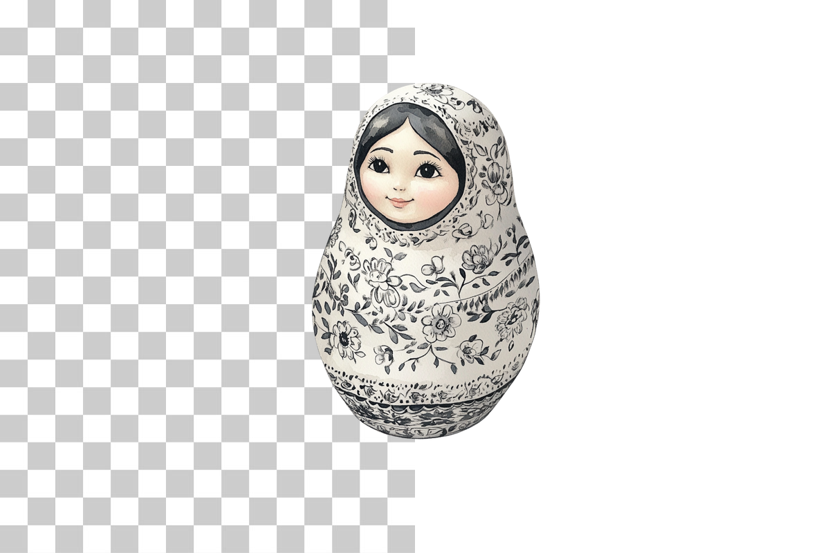 Black and White Matryoshka Doll Clipart Bundle