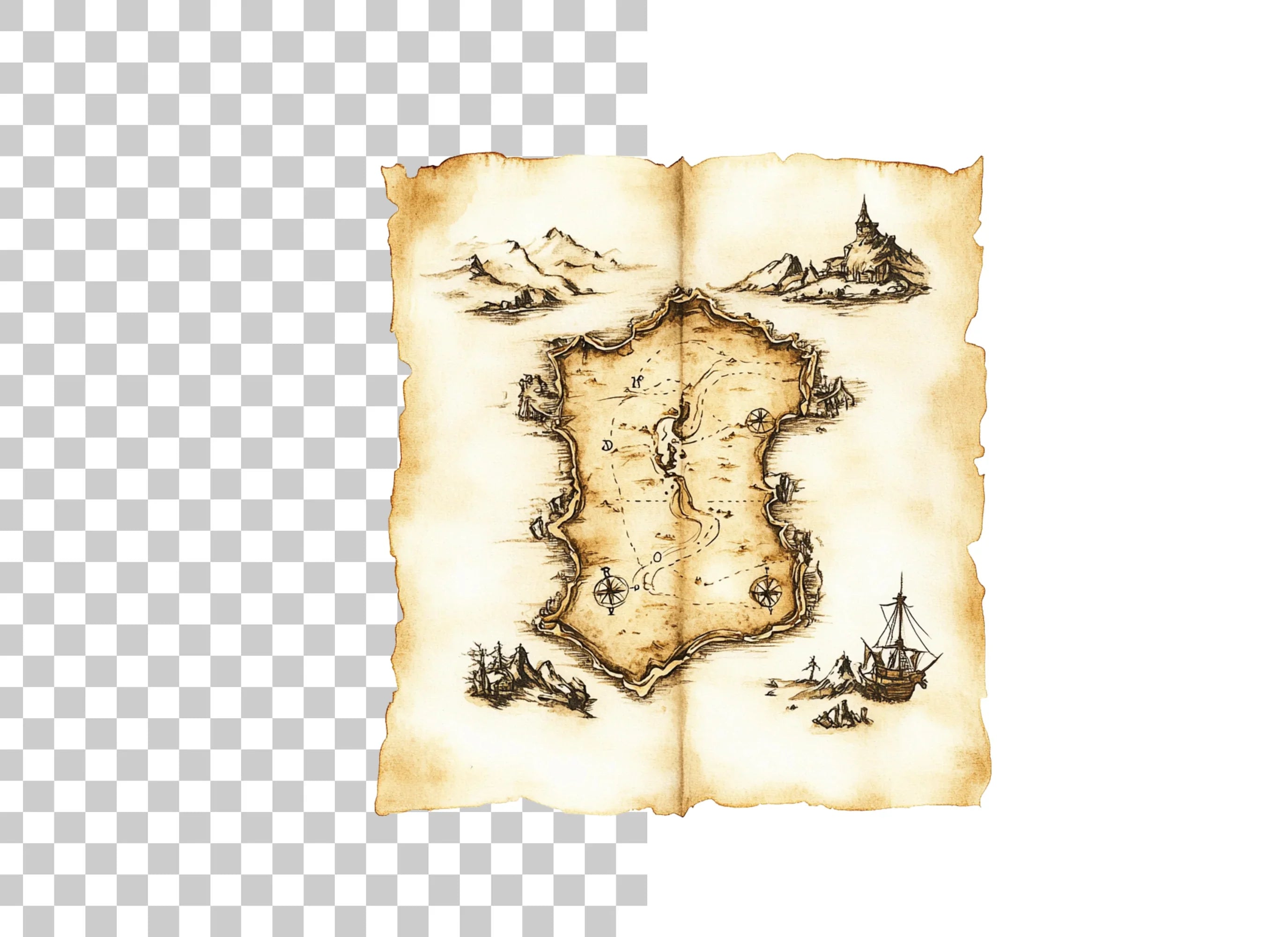 Vintage Treasure Island Maps Clipart Bundle