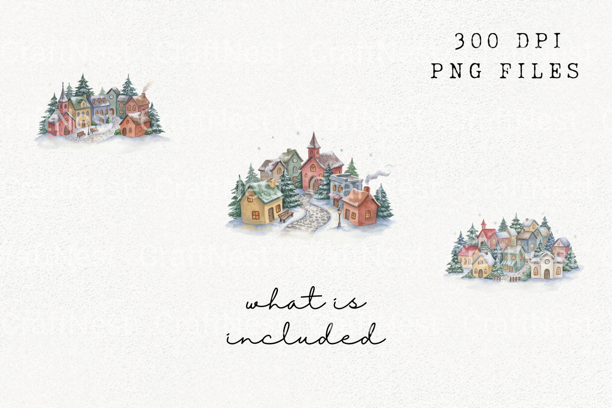 Charming Winter Village Scene Creations Clipart Bundle
