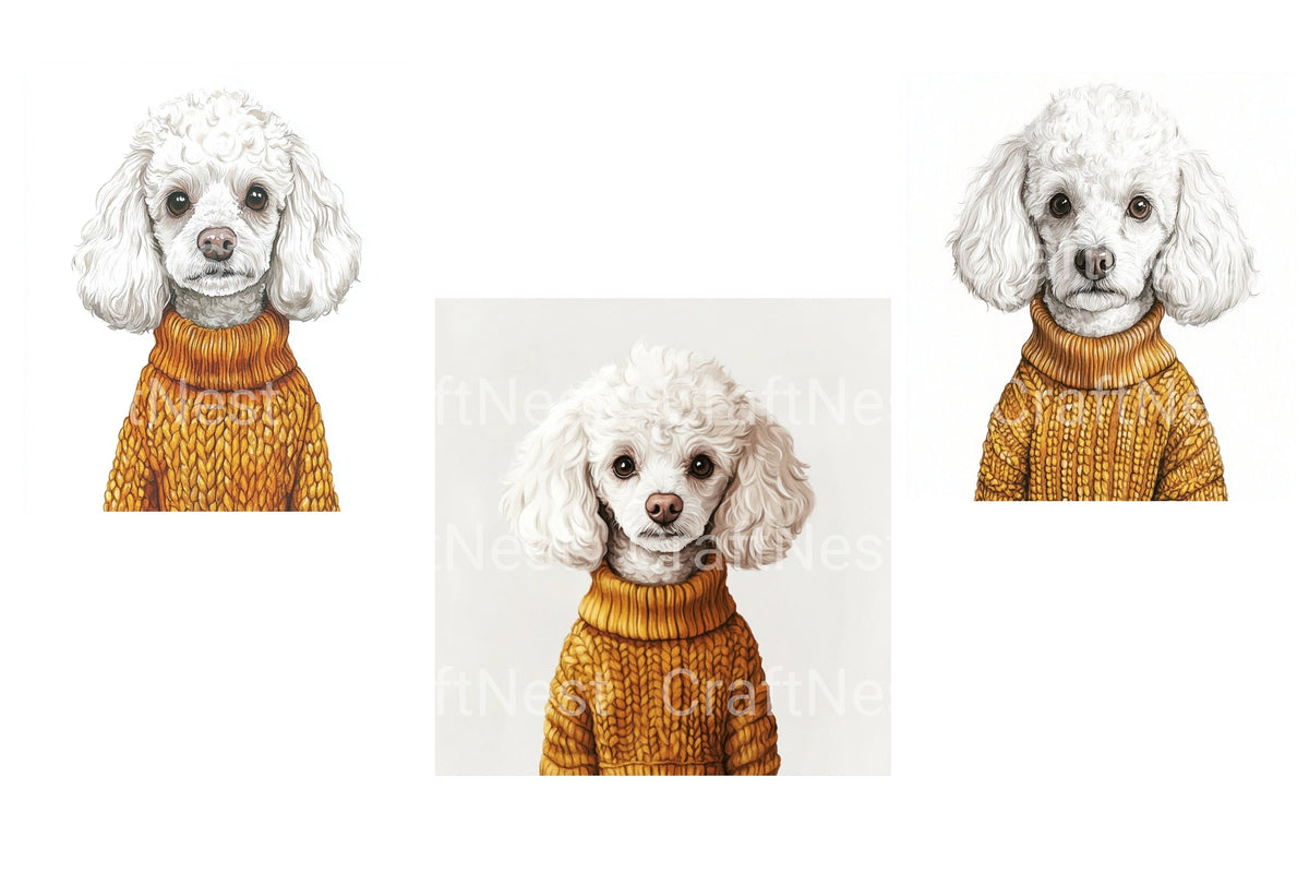 Cute Poodle Dog In Yellow Sweater Clipart Bundle