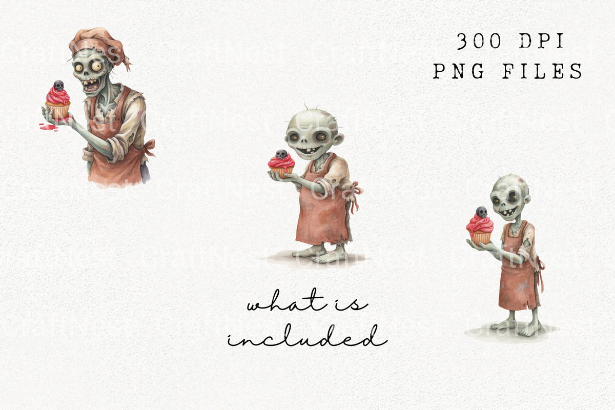 Zombie Chef With Cupcakes Clipart Bundle