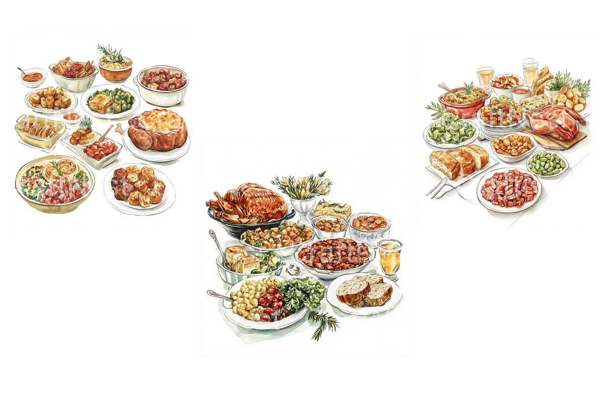 Thanksgiving Dinner Feast Spread Clipart Bundle