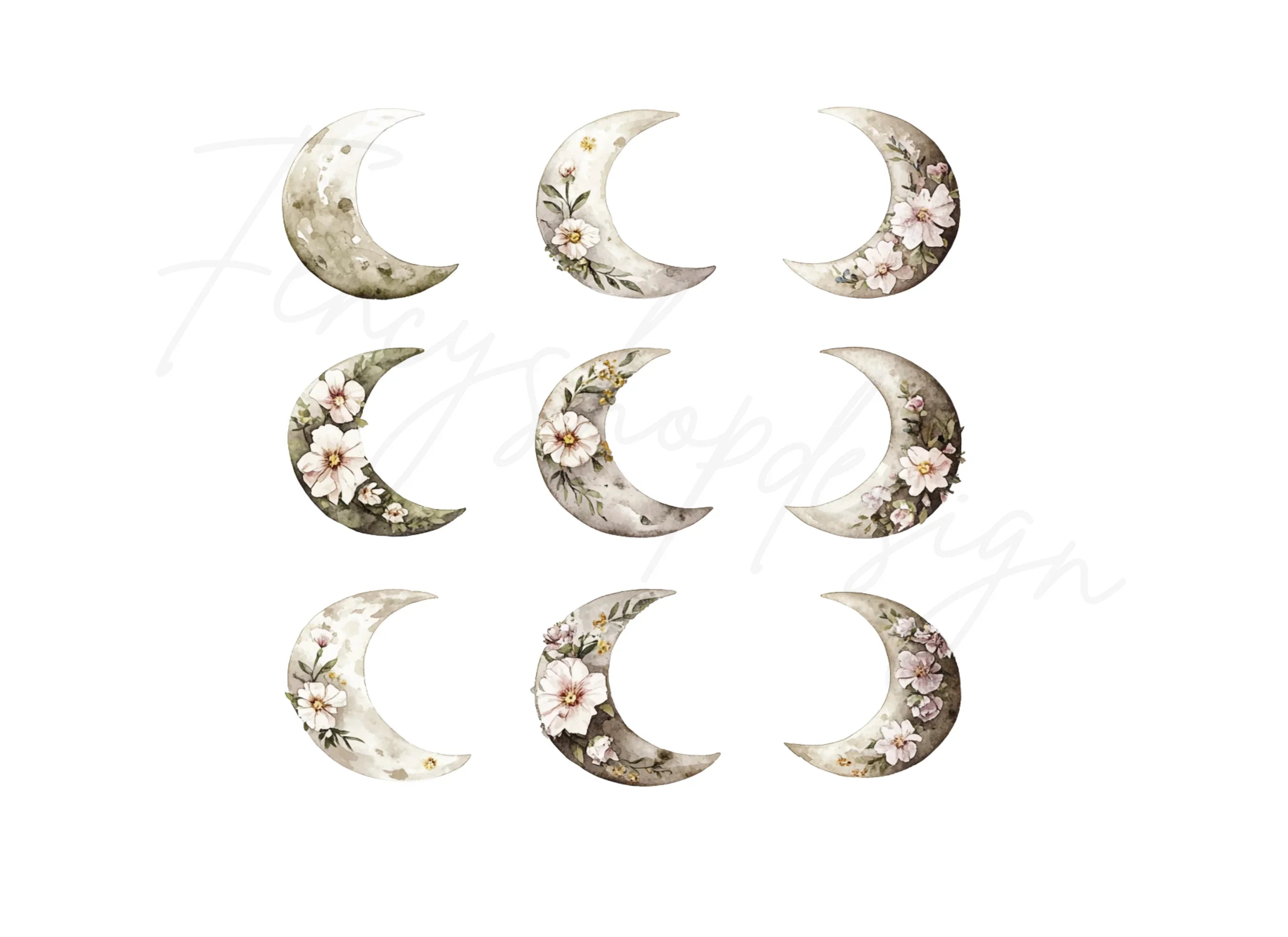 Floral Moon Clipart Bundle