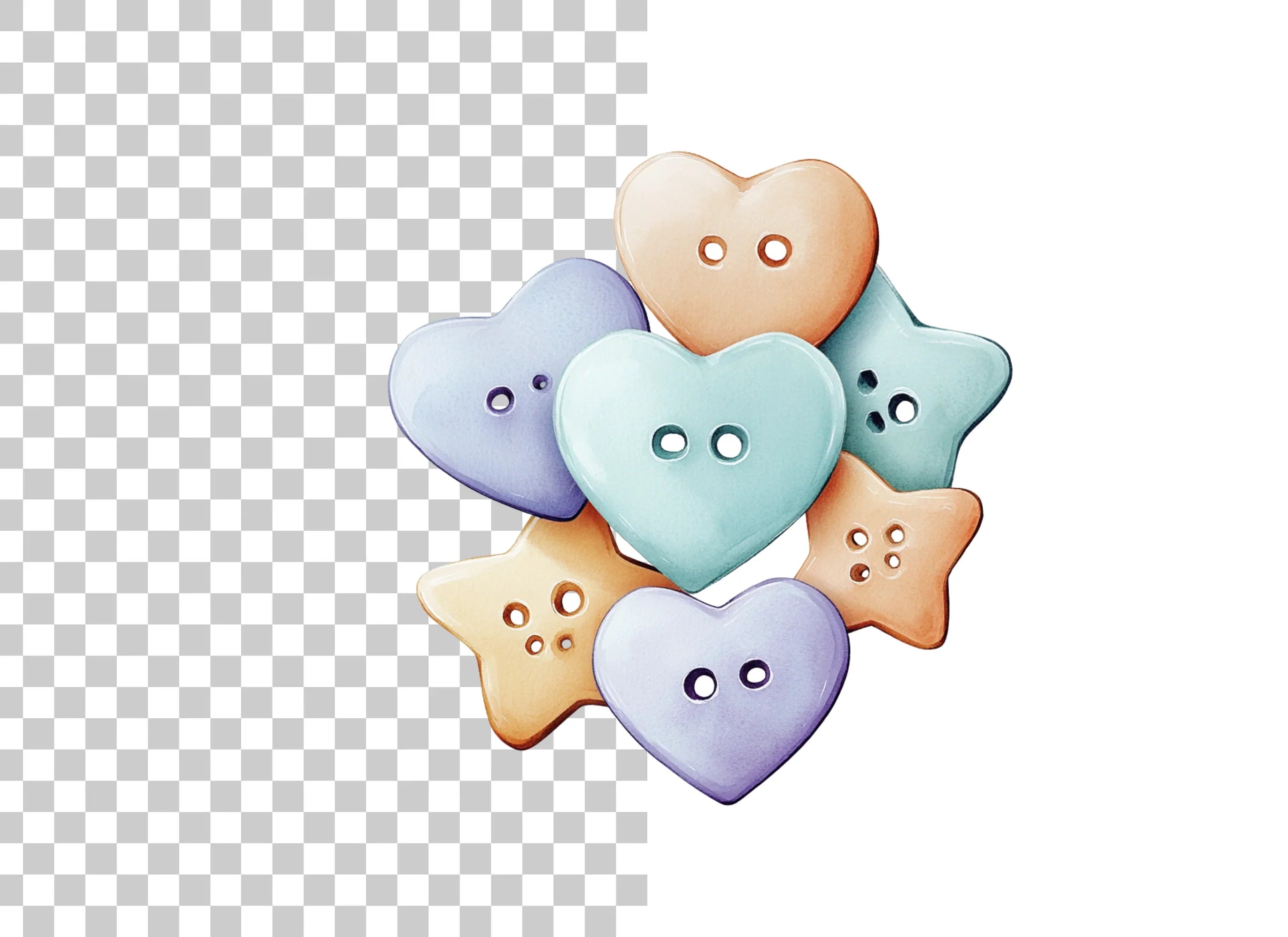 Cute Pastel Heart and Star Buttons Clipart Bundle