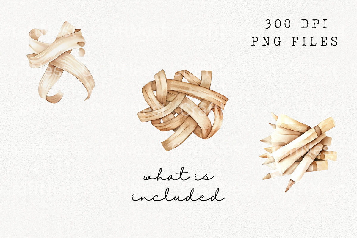 Woven Wood Pencil Shavings Clipart Bundle