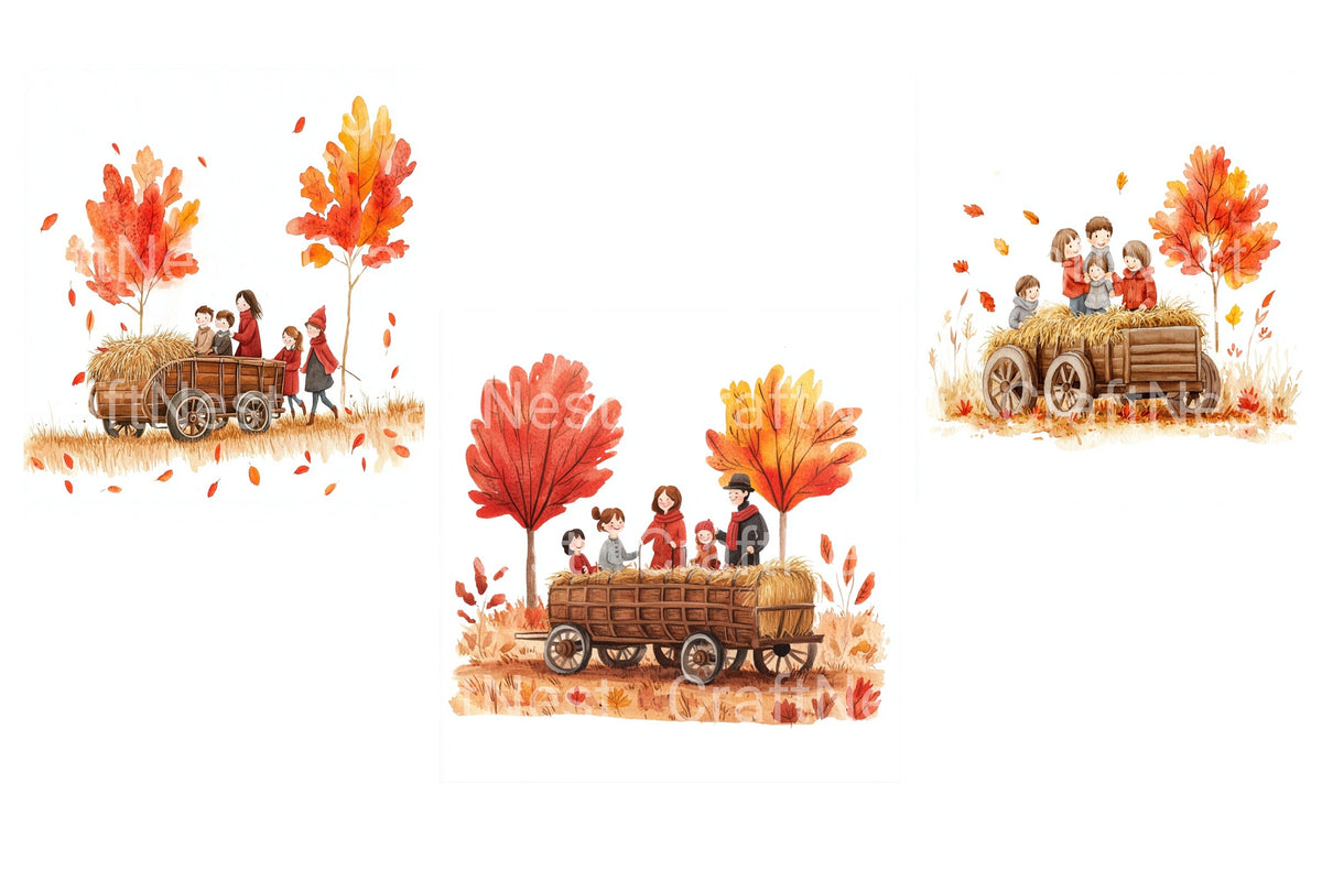 Autumn Hayride Family Fun Clipart Bundle