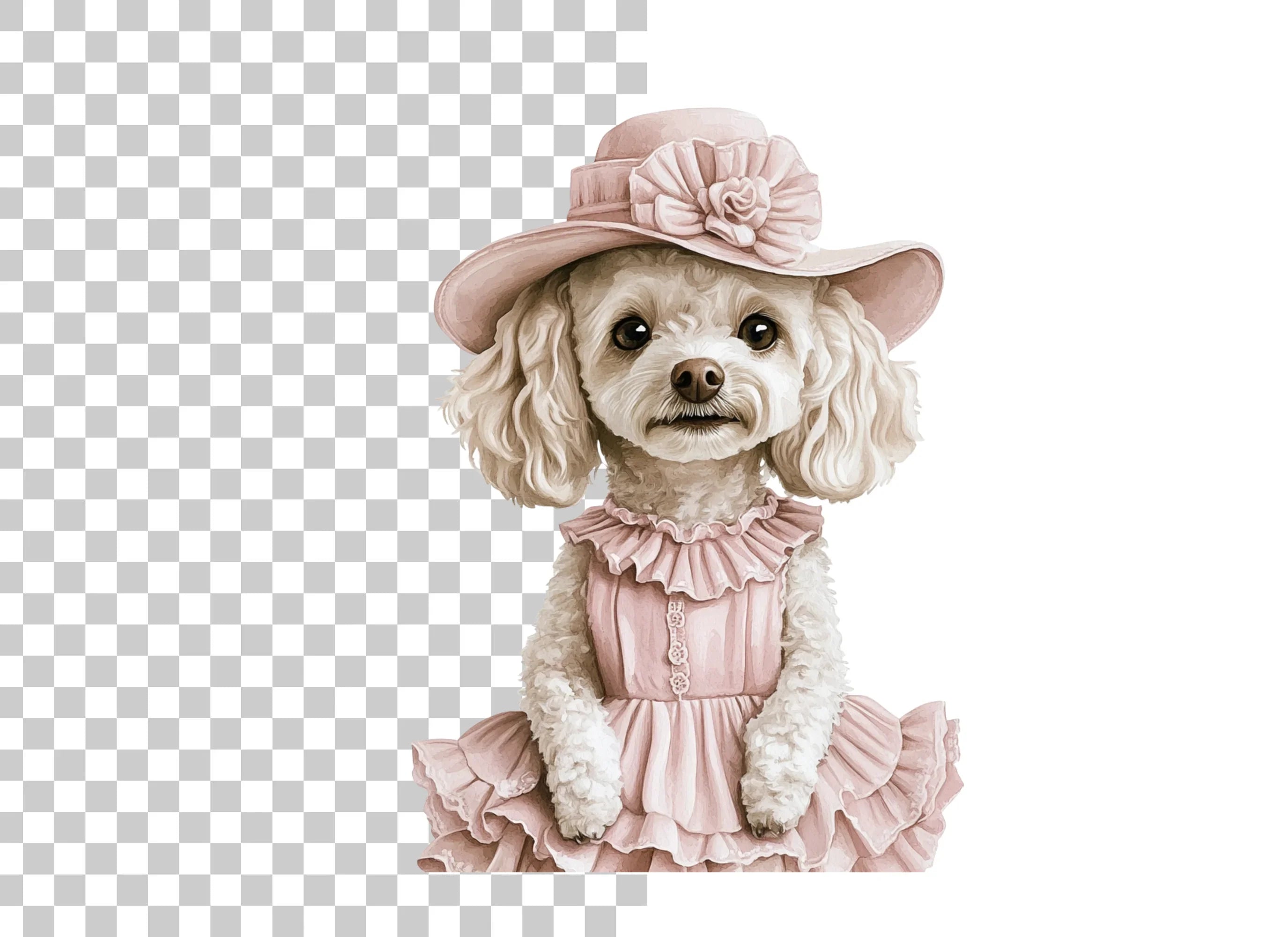Elegant Poodle Dogs in Pink Dresses Clipart Bundle
