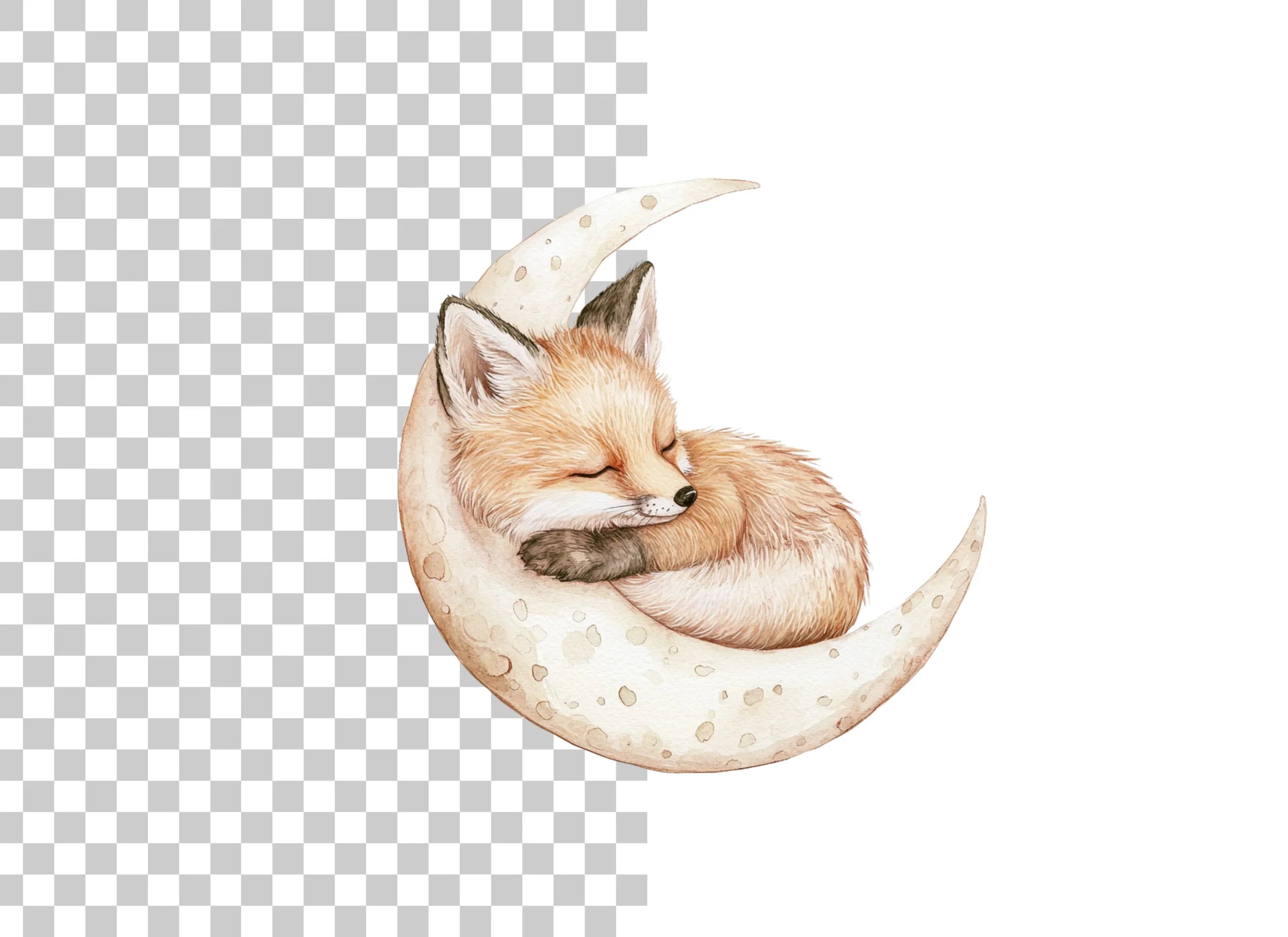 Cute Sleeping Fox on Moon Clipart Bundle
