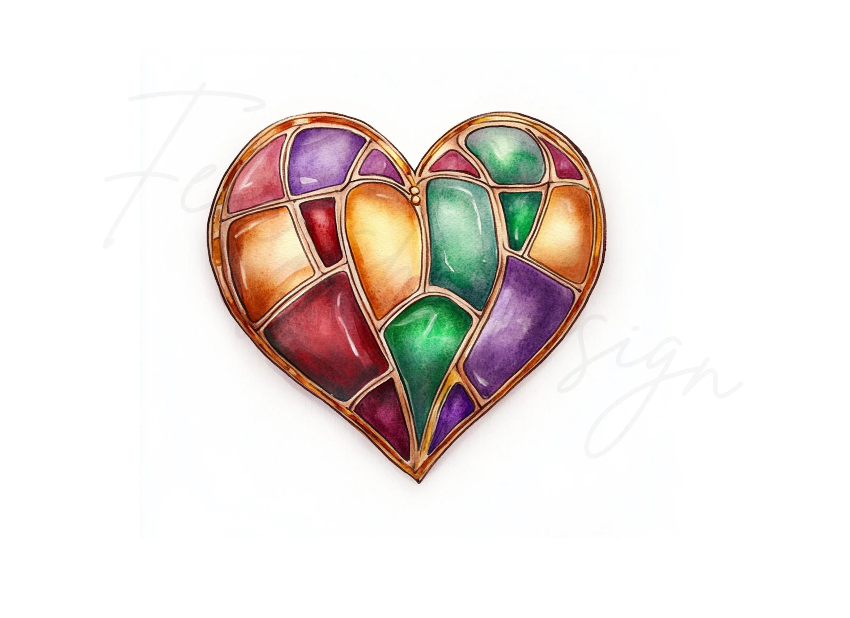 Jeweled Stained Glass Heart Clipart Bundle
