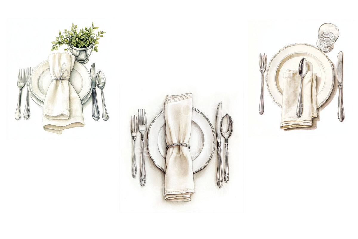 Elegant Thanksgiving Table Setting Clipart Bundle