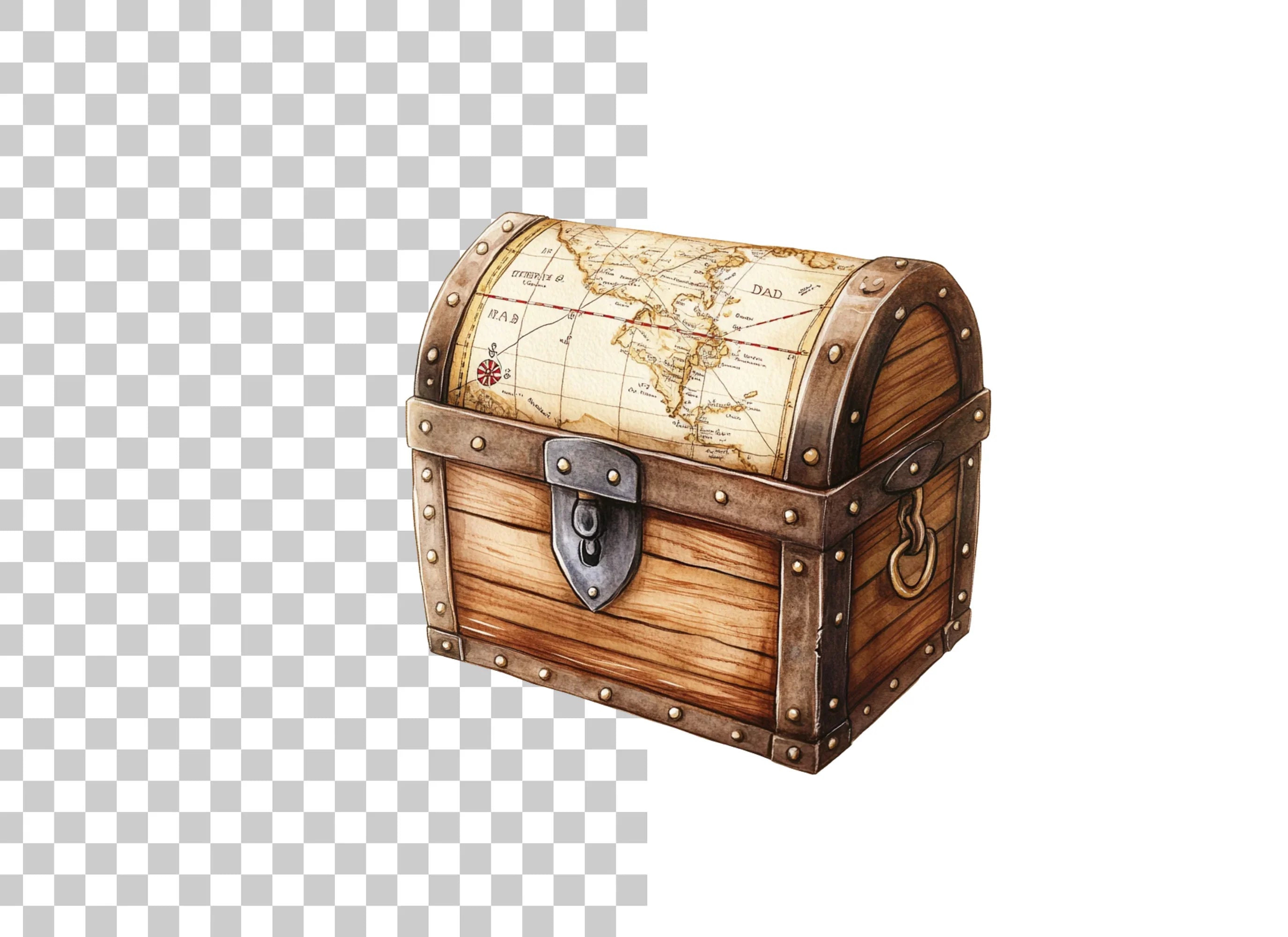 Vintage Treasure Chest and Map Clipart Bundle