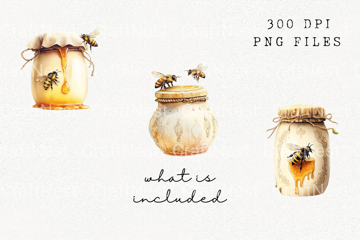Honey Jars And Bees Elements Clipart Bundle