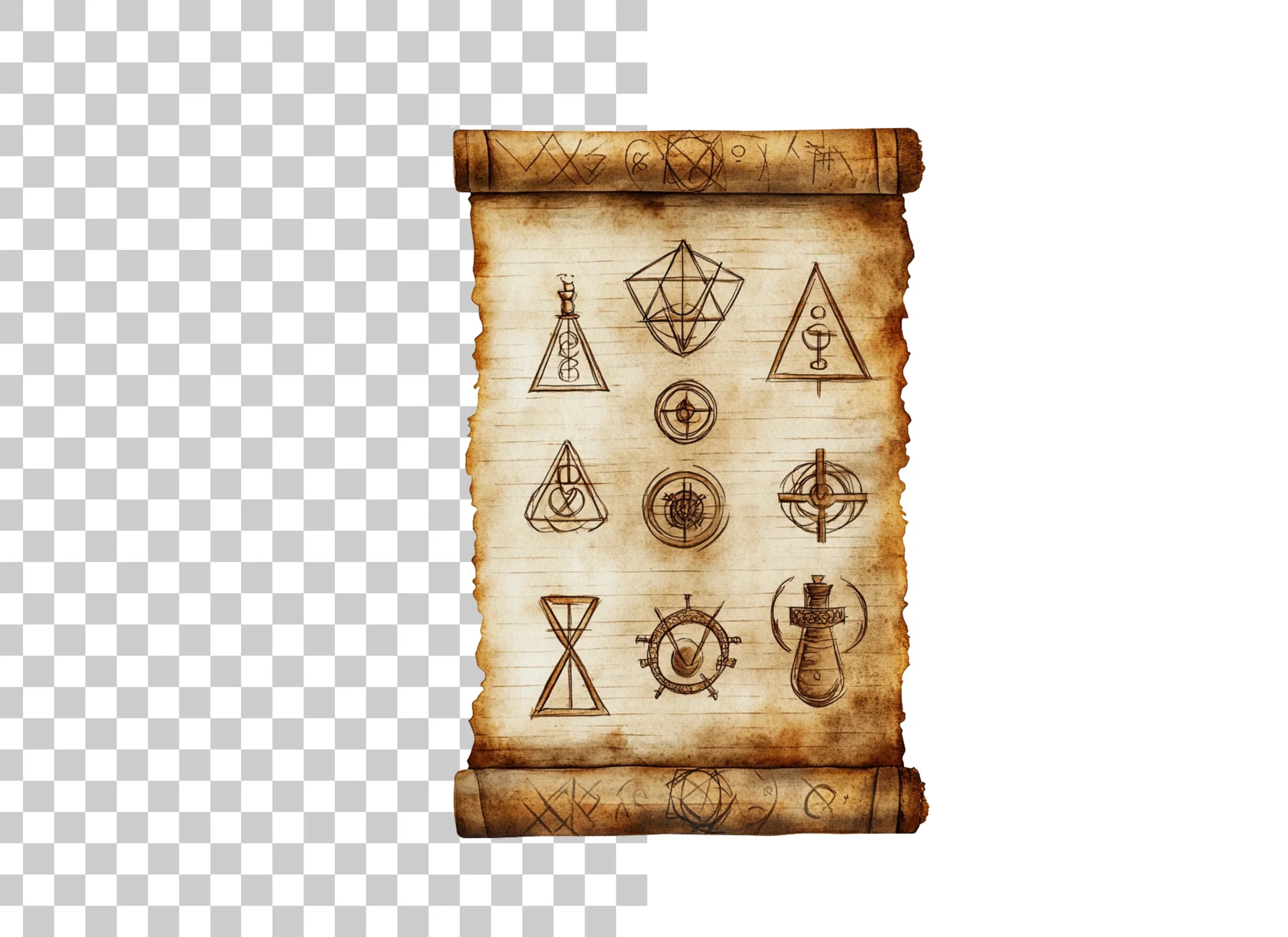 Ancient Scroll Mystic Symbols Clipart Bundle