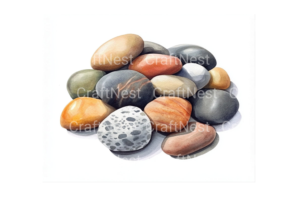 Colorful Polished Stones Artwork Clipart Bundle