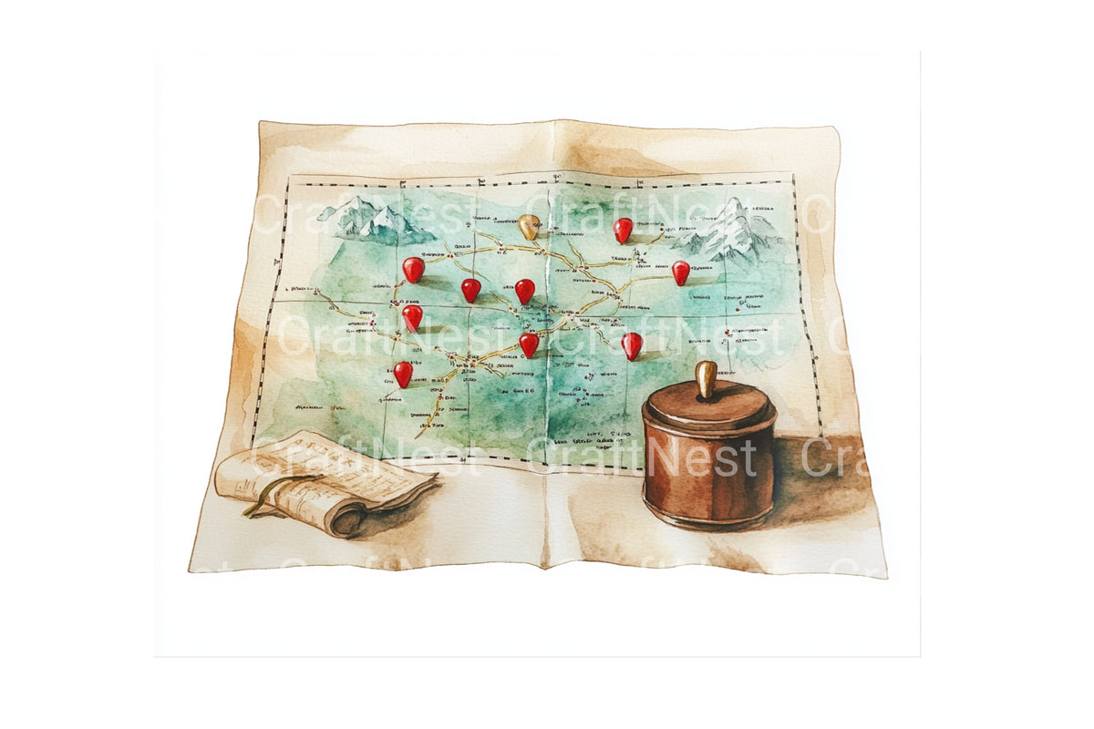 Vintage Map And Travel Items Clipart Bundle