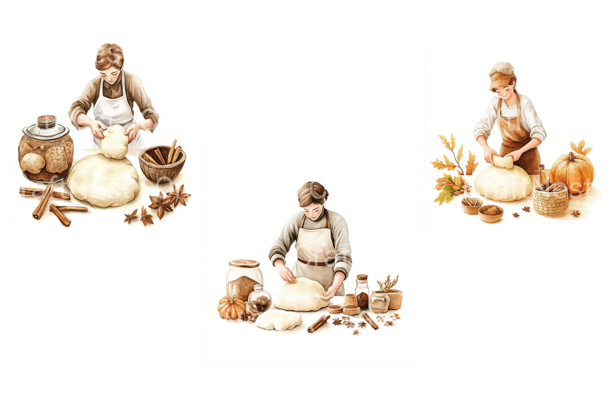 Woman Baking Bread Clipart Bundle