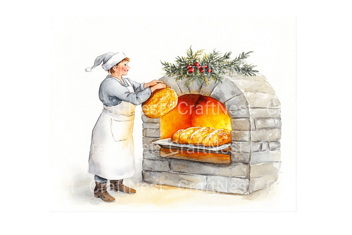 Baker Baking Bread In Stone Oven Clipart Bundle