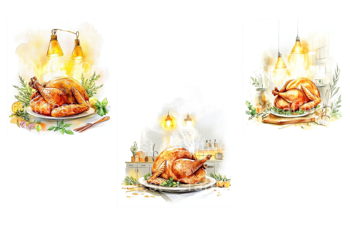 Roasted Thanksgiving Turkey Dinner Clipart Bundle