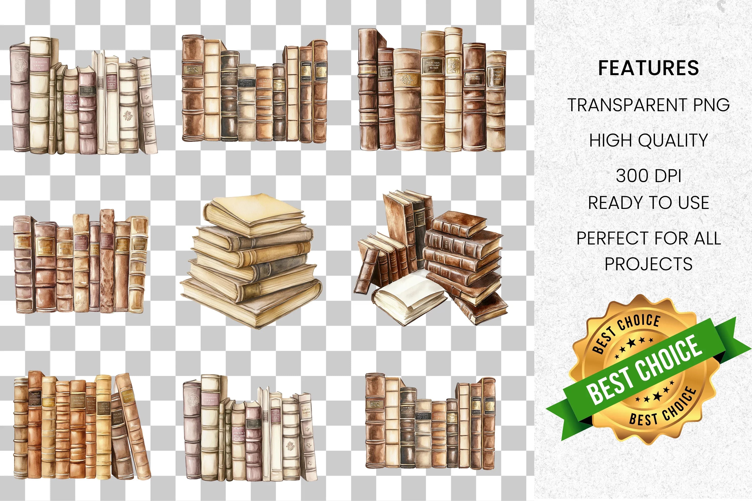 Vintage Books Clipart Bundle