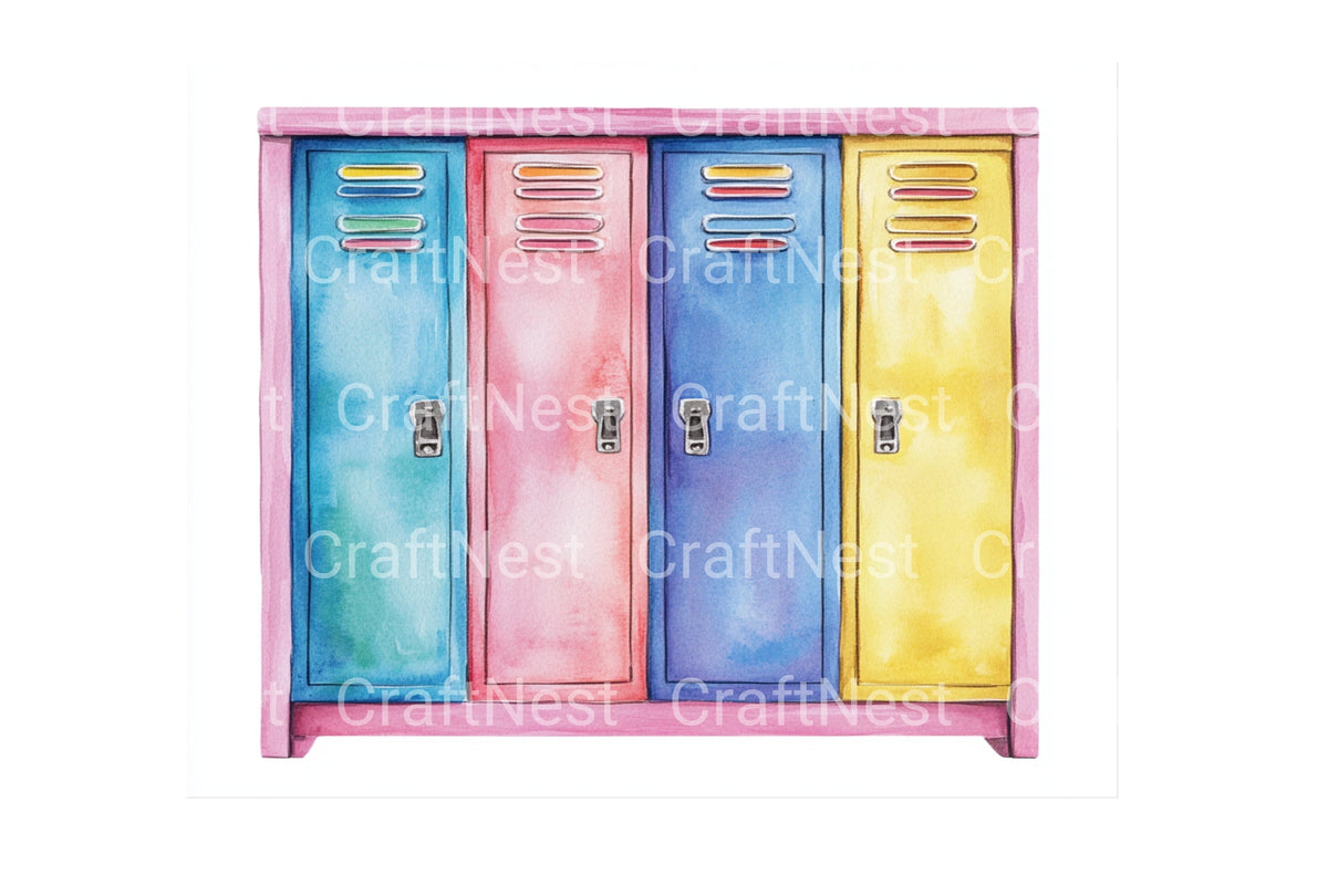 Colorful School Lockers Clipart Bundle