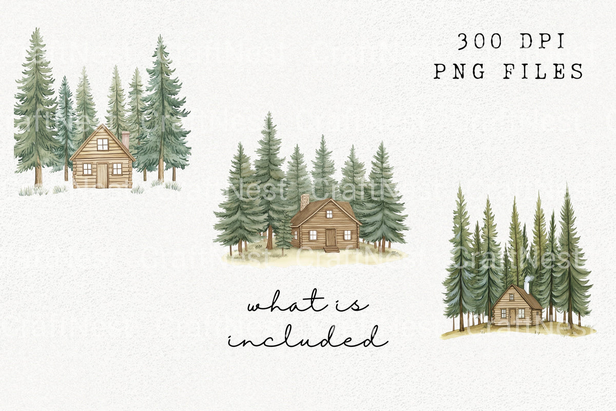 Cozy Forest Cabin Scene Clipart Log Book