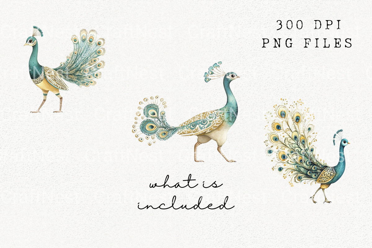 Walking Peacock Graphics Clipart Bundle