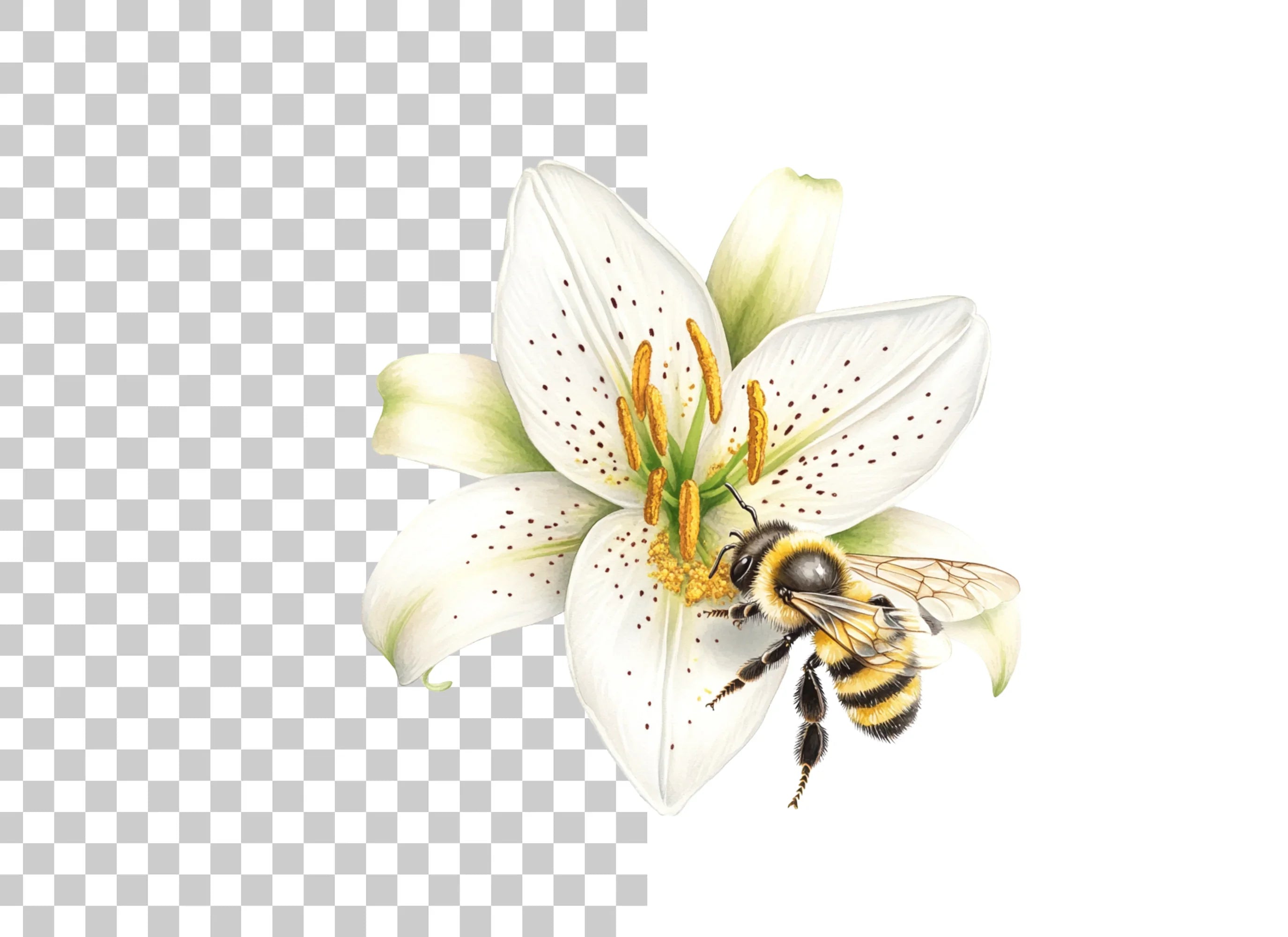 Bumblebees on White Lilies Clipart Bundle