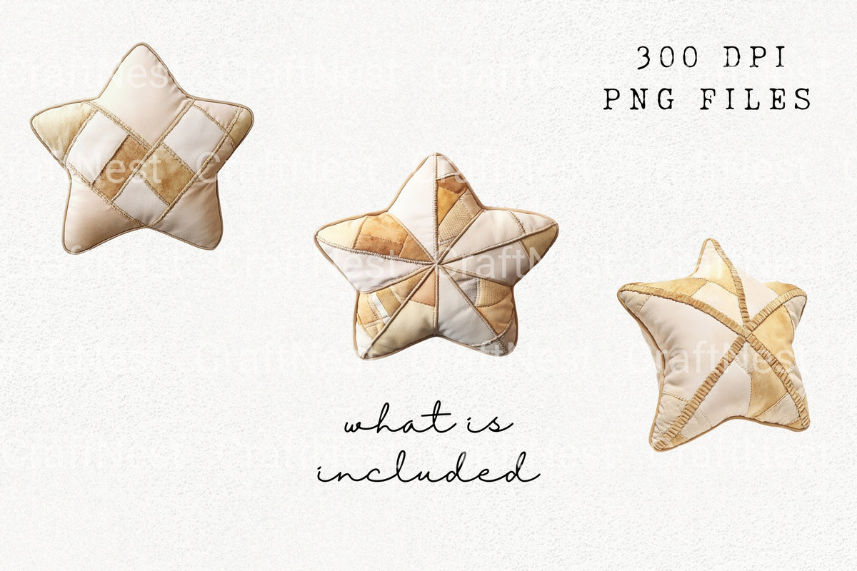 Rustic Quilted Star Pillow Artwork Clipart Bundle