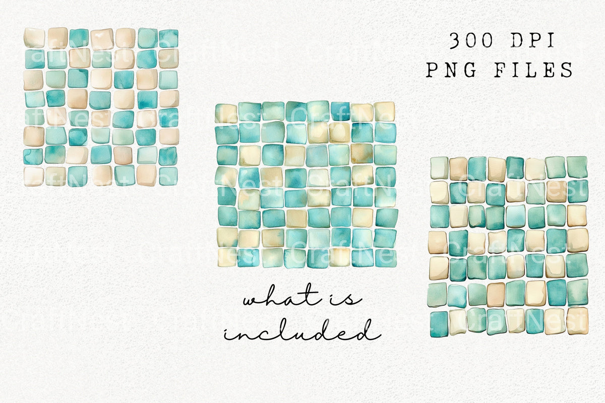 Aqua Beige Square Tiles Clipart Bundle
